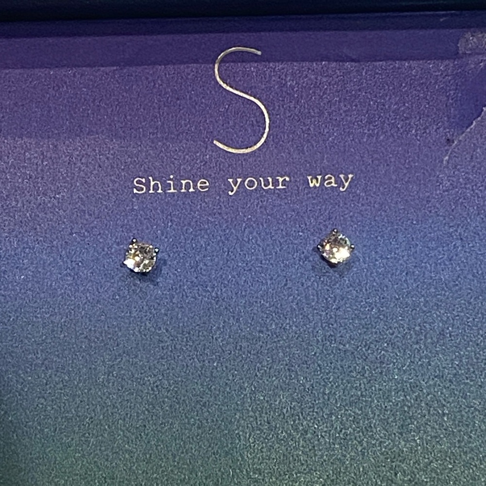 A New Day "Shine Your Way" Fine Silver Plated Cubic Zirconia CZ Earrings NWT